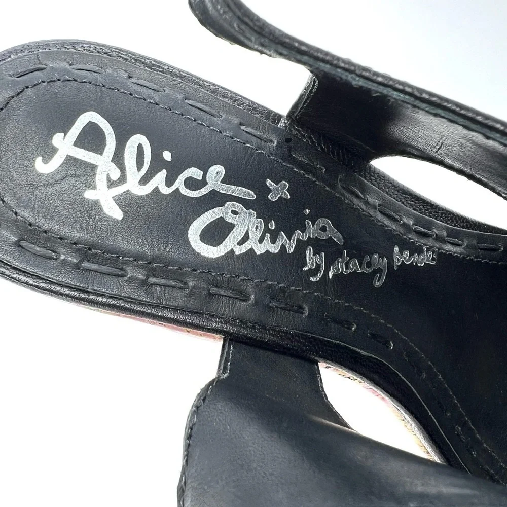 Alice + Olivia Sonia Platform Wedge Heels Black Leather Euro Size 37 = US 7 EUC